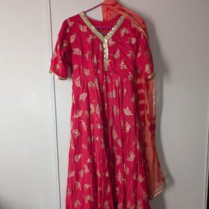 Peach Upada Silk Anarkali Set